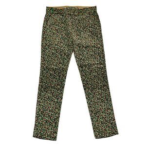 Mens 36 Green Floral Velvet Gurkha Pants High Waist Flat Front Dress Trousers